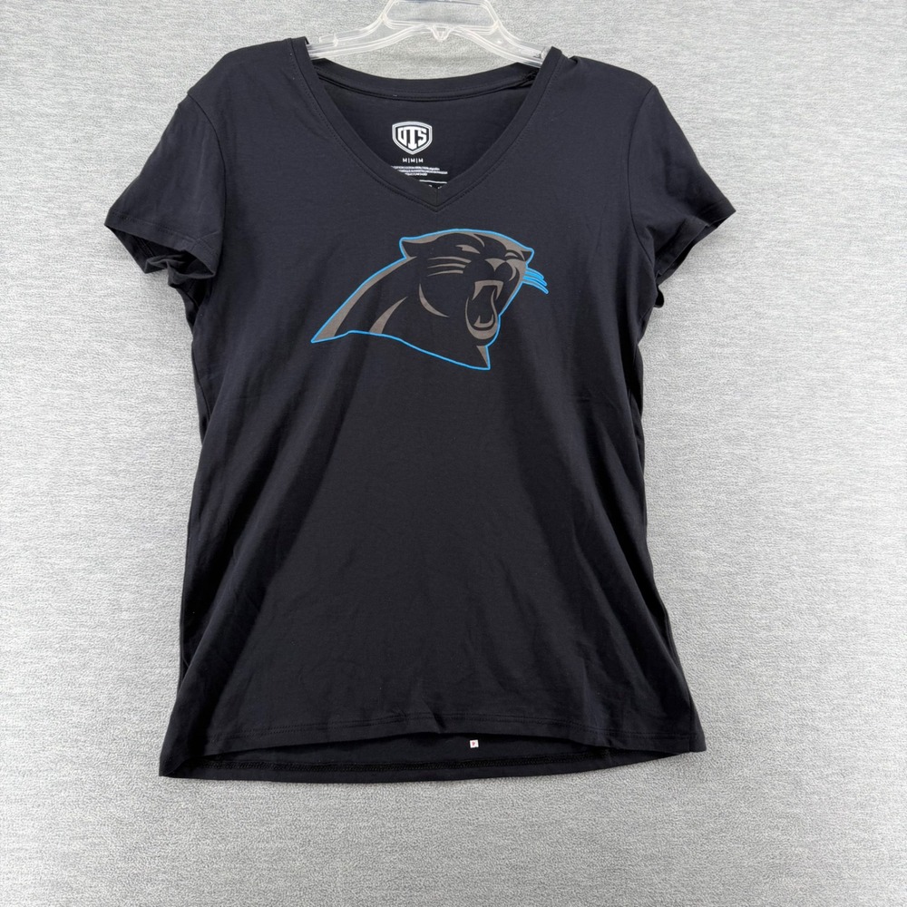 Carolina Panthers T-Shirt Women's Medium Black OTS NFL V-Neck Short Sleeve